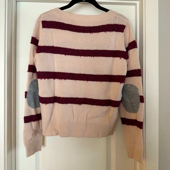 Intropia Light Pink Long Sleeve Sweater w Magenta Stripes and Grey Elbow Patches - Picture 2 of 3